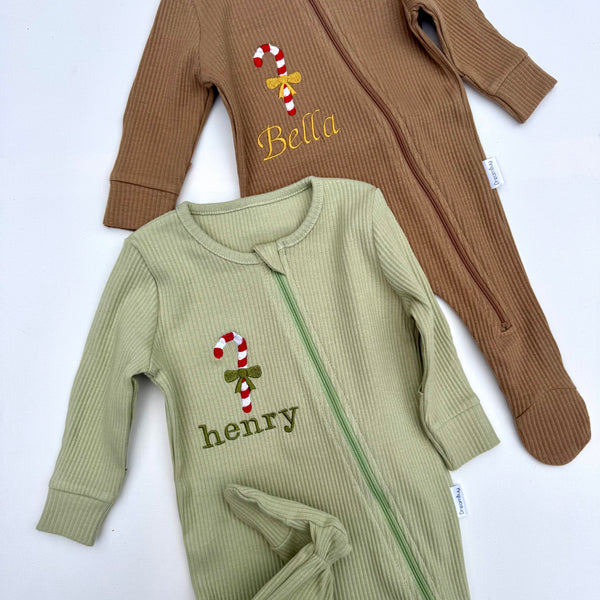 Christmas Candy Cane Zip Sleepsuit