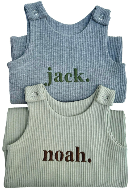 Sage baby dungarees from DreamBuy