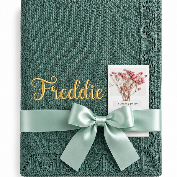 Dark Moss Personalised Baby Blanket Knitted