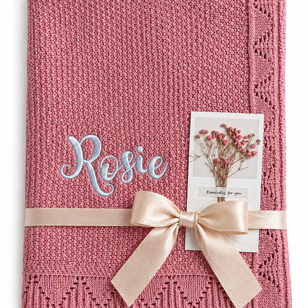 French Rose Personalised Baby Blanket Knitted