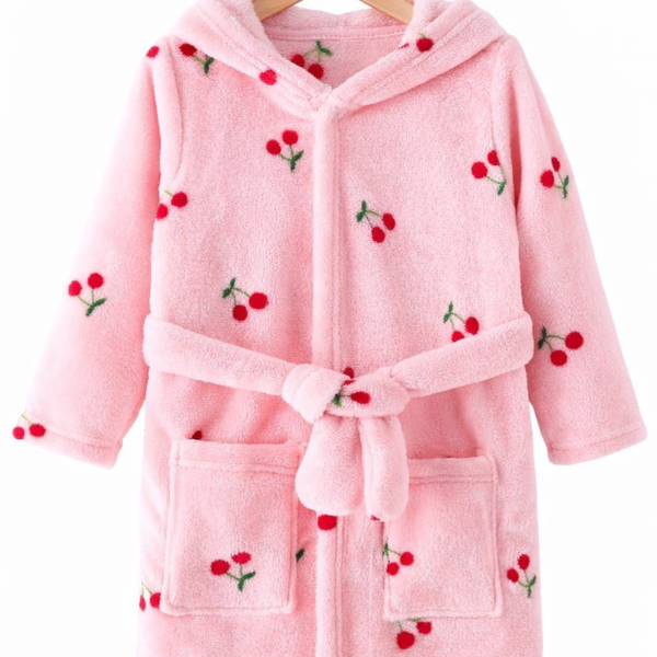 Cherry Print Personalised Embroidered Baby Robe