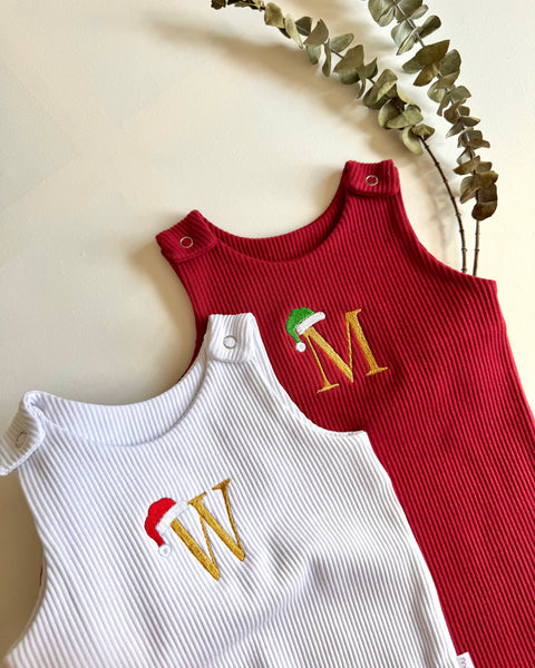 Christmas Santa Hat Monogram Dungarees