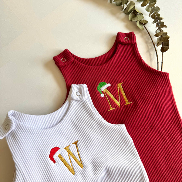 Christmas Santa Hat Monogram Dungarees