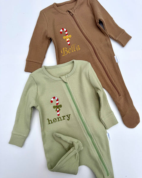 Christmas Candy Cane Zip Sleepsuit