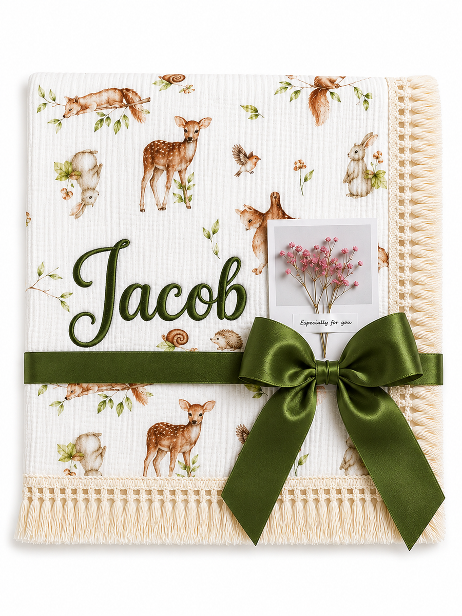 Cornflower Meadow Personalised Muslin Baby Blanket – 100% Cotton