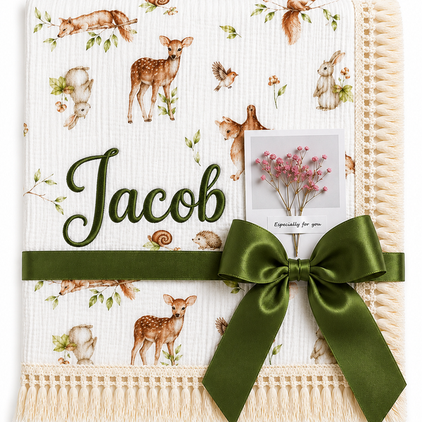 Cornflower Meadow Personalised Muslin Baby Blanket – 100% Cotton