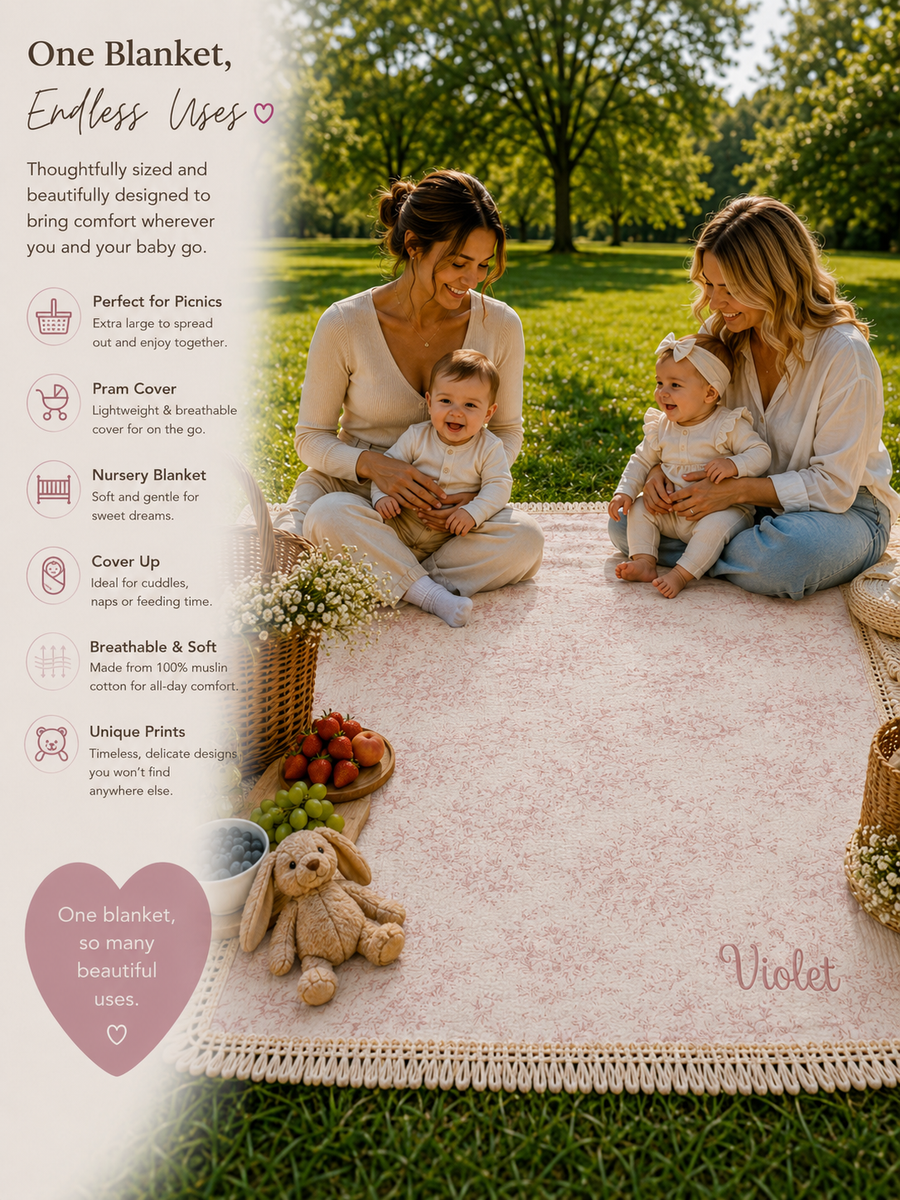 Dandelions Personalised Muslin Baby Blanket – 100% Cotton