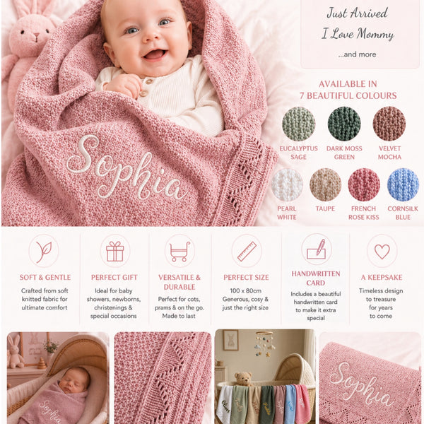Velvet Mocha Personalised Baby Blanket Knitted