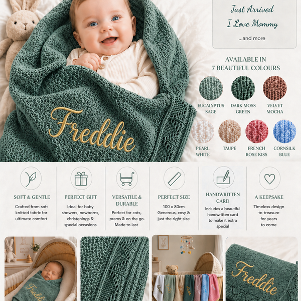Dark Moss Personalised Baby Blanket Knitted